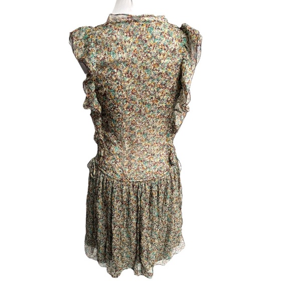 Zadig & Voltaire Rimana Ruffle Cap Sleeve Silk Dress Green Blue Maroon Size XS - Picture 5 of 11